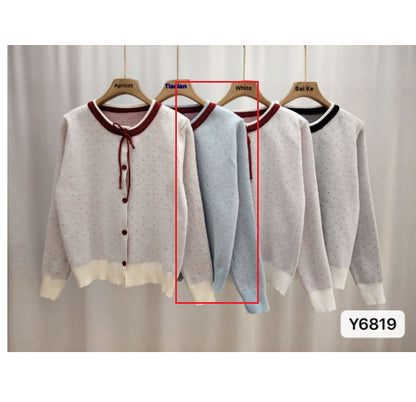 Women's Polka Dot Jacquard Lace-up Single-breasted Knitted Sweater