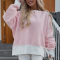 Women's Striped Sweatshirt Size Slit Long Sleeve Shirts For Women Crewneck Hoodies Casual Pullover Top