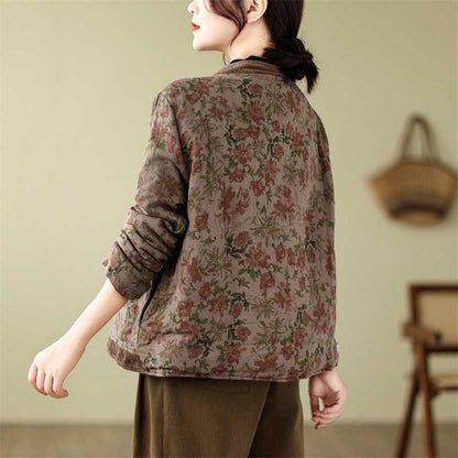 Ethnic Style Literary Style Women's Jacquard Single-breasted Puffer Jacket