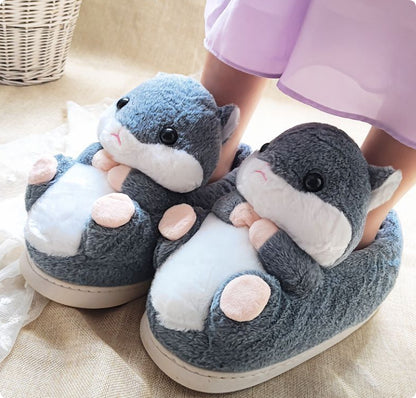 Cotton Slippers With Warm Plush Heel Padding