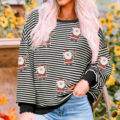 Striped Santa Claus Sequined Sweater For Women