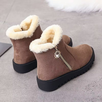 Fashionable And Versatile Fleece-lined Thick Flat Warm Women's Ankle Boots Fashionable And Versatile Fleece-lined Thick Flat Warm Women's Ankle Boots Product information: Pattern: Solid color Inner material: Artificial short plush Color: Black, camel Shoe