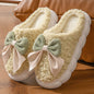 Bow Slippers Indoor Couple Non-slip Floor Bedroom Slippers Winter Warm Plush Home Shoes Household Indoor Warm