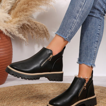 Autumn And Winter Round Toe High Heel Boots Women's Shoes Product information: Pattern: solid color Lining material: imitation leather Color: Black Heel height: mid heel (3-5CM) Sock length: low tube Heel shape: square heel Size: 36,37,38,39,40,41,42,43 S