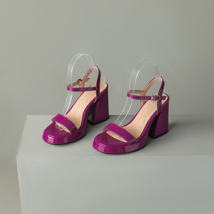 Womens Solid-color Round-toe Chunky-heel Sandals