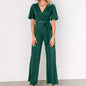 Women's Casual Solid Color Short Sleeve Belt Jumpsuit
