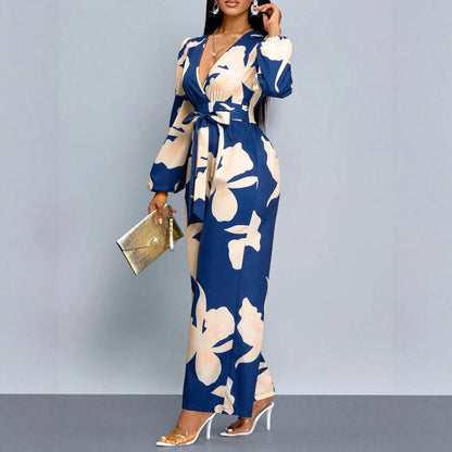 Women's Printed Long Sleeve Jumpsuit Suit