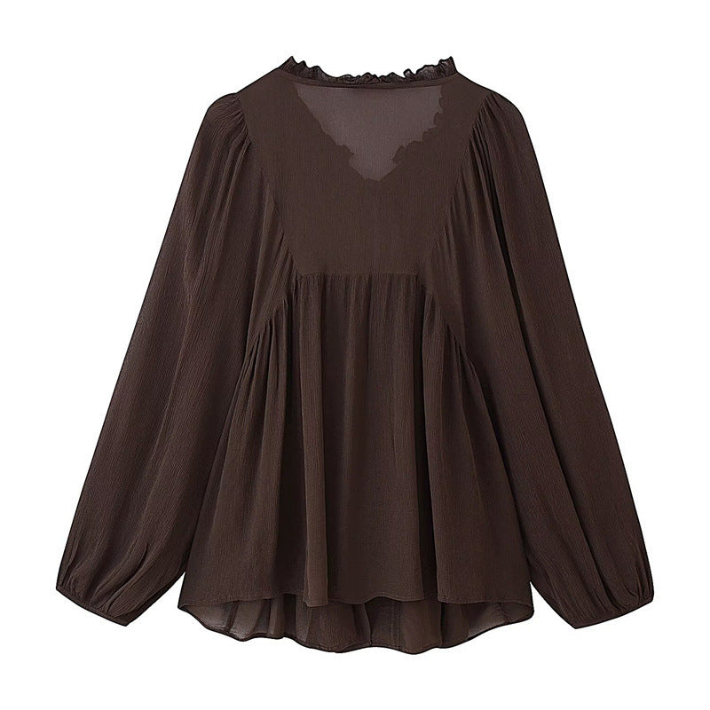Women's Loose Laminated Decoration Drape Shirt