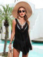 Vacation Style Hand Crocheting Cut-out Ruffled Beach Cover-up