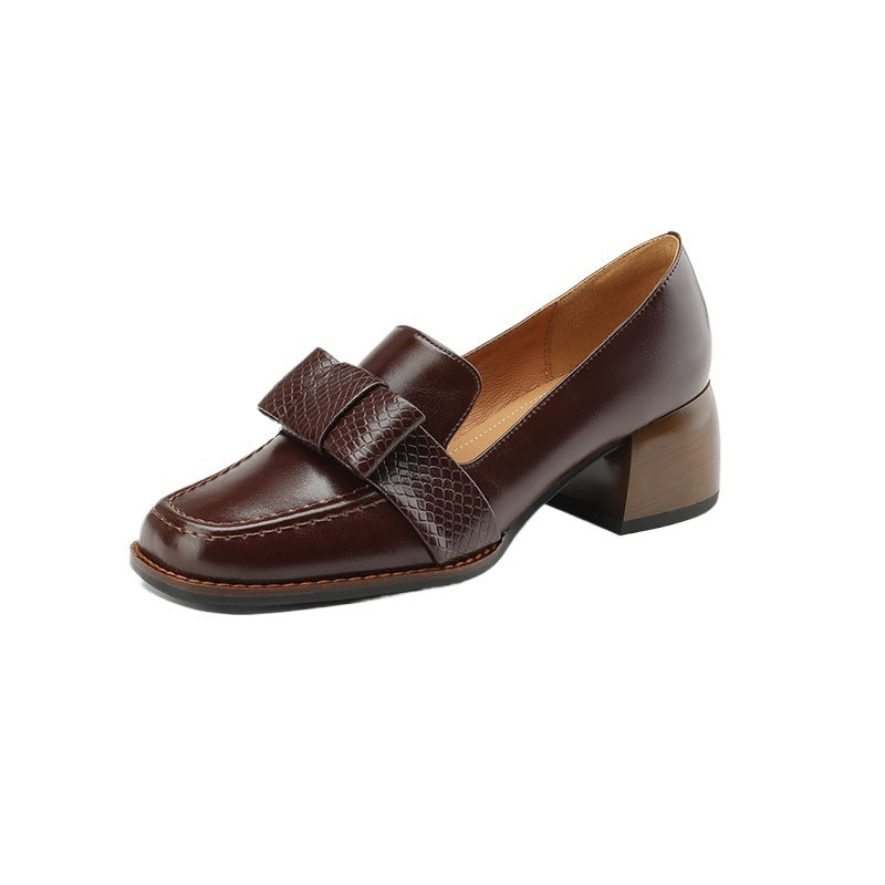 Elegant And Sophisticated Soft Cowhide Commuter Shoes With A Chunky Mid Heel