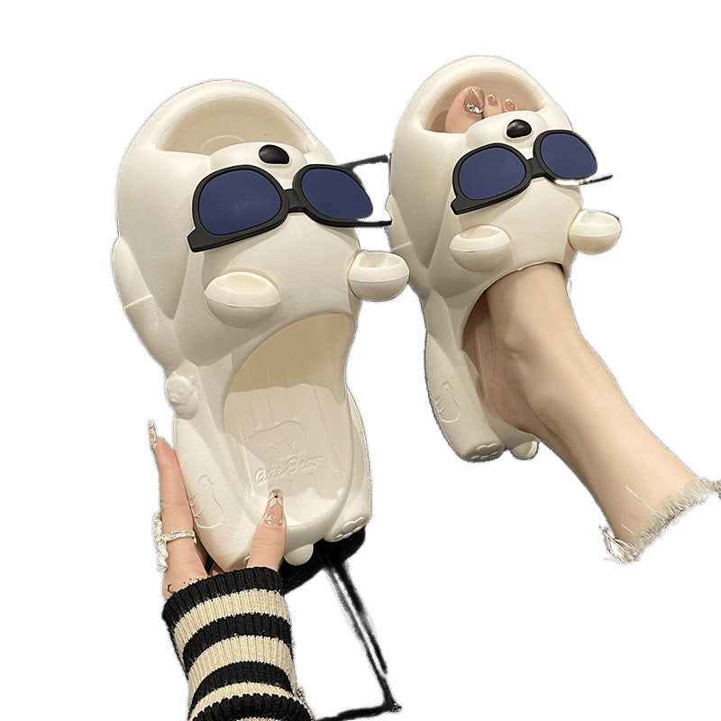 Cute Sunglasses Bear Slippers For Women, Summer Style