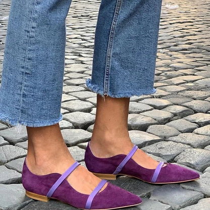 Womens Pointed-toe Low-cut Suede Shoes With Two Thin Straps