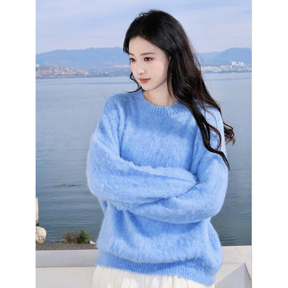 Loose And Lazy Style Klein Blue Furry Pullover