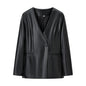 Women's Long-sleeved V-neck Leather Jacket