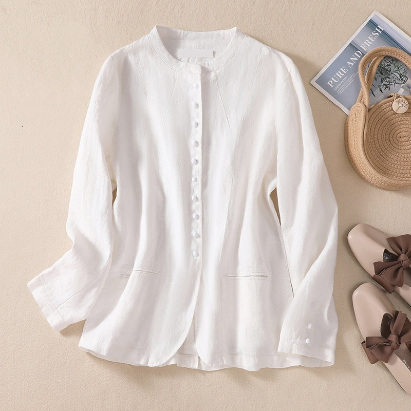Thin Loose Top Art Chinese Style Stand Collar Linen Suit