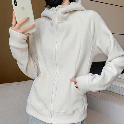 Hooded Zipper Sport Cardigan Coat Female Brushed Hoody