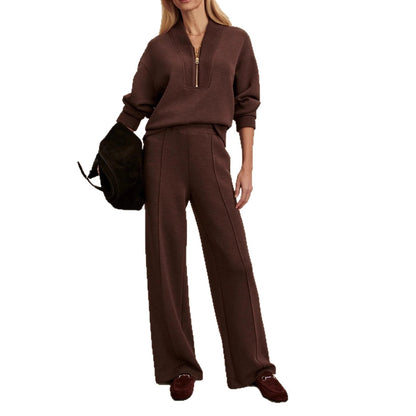 Women's Clothing Zipper Casual Simple Knitting Two-piece Suit
