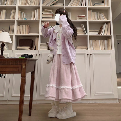 Plush Big Swing Mid-length High Waist Elastic Skirt