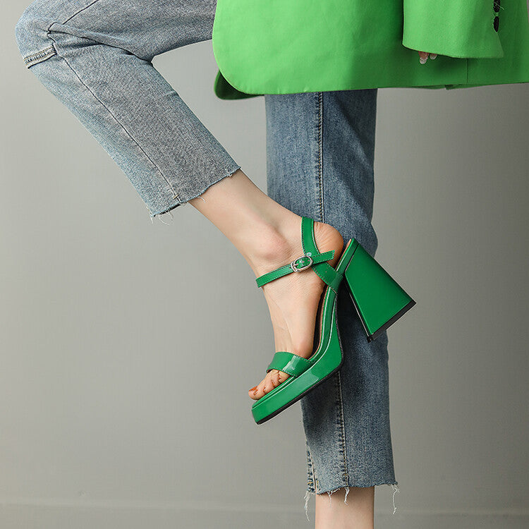 Womens Solid-color Round-toe Chunky-heel Sandals