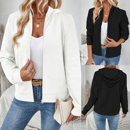 Jacquard Hooded Casual Long Sleeve Cardigan Zipper Coat