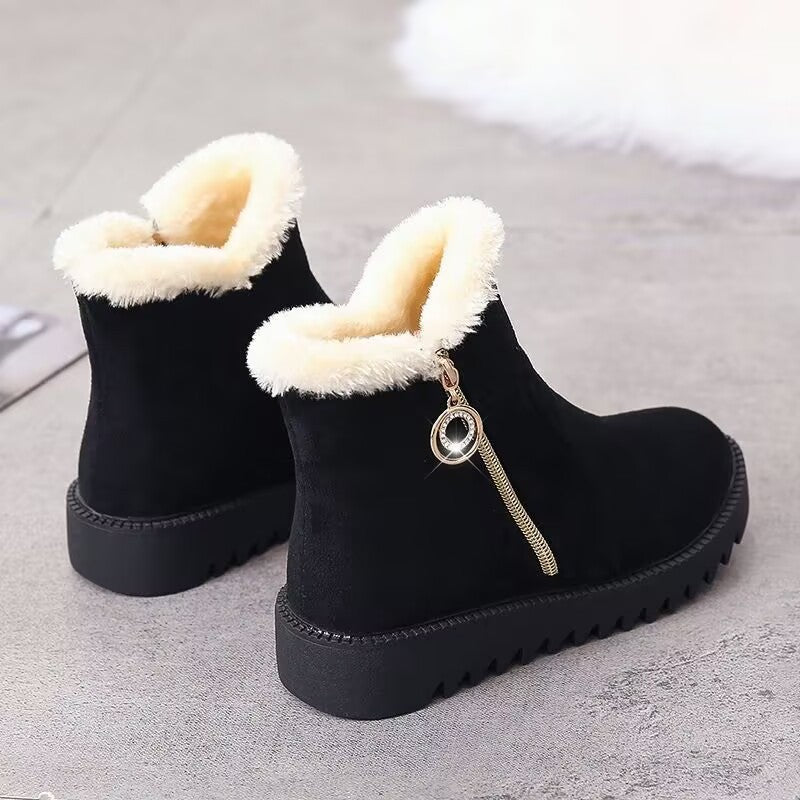 Fashionable And Versatile Fleece-lined Thick Flat Warm Women's Ankle Boots Fashionable And Versatile Fleece-lined Thick Flat Warm Women's Ankle Boots Product information: Pattern: Solid color Inner material: Artificial short plush Color: Black, camel Shoe
