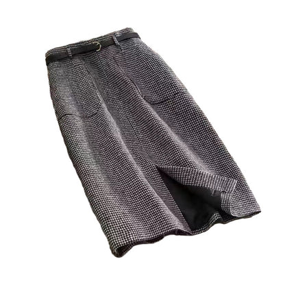 Houndstooth Skirt Women's High Waist