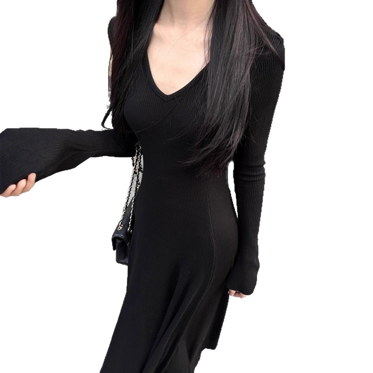 Knitted Women's Autumn And Winter Design Temperament Waist-controlled Dress