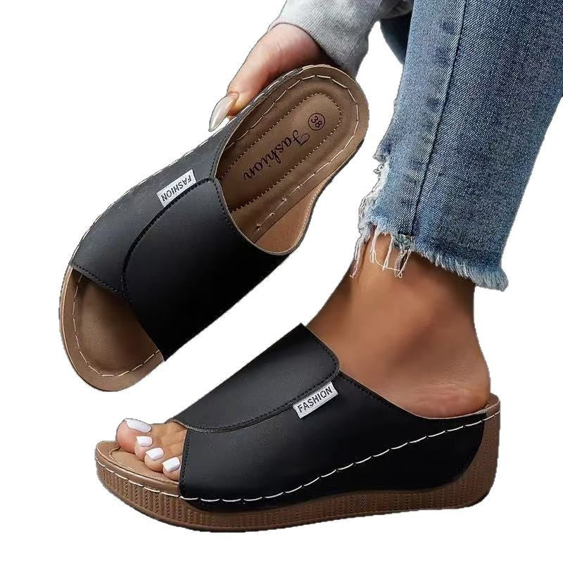 Womens Plus-size Chunky-sole Casual Slippers