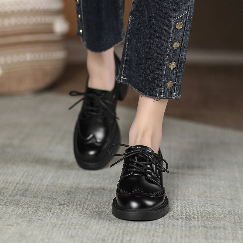 Women's Autumn New Carved Lace-up Round Head British Black Chunky Heel Shoes Womens British Chunky Heel Shoes – Autumn Lace-up Round Head Womens British Chunky Heel Shoes women’s British chunky heel shoes. Carved design, lace-up closure, and round head fo