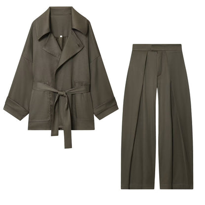 Women's Belt Coat Pleated Trousers