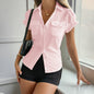 Women's Solid Color Short-sleeved Button Shirt