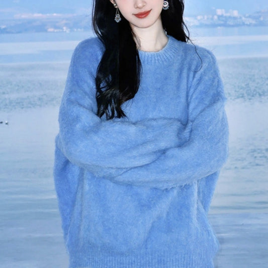 Loose And Lazy Style Klein Blue Furry Pullover
