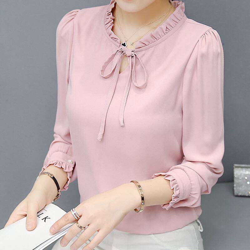 Loose Plus Size Bow Chiffon Shirt Women's Clothing