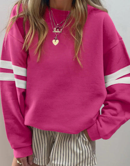 Red Dahlia Varsity Striped Detail Drop Shoulder Oversized Sweatshirt