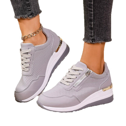 Womens Casual Wedge Mid-heel Lace-up Athletic Shoes