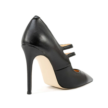 Thin Mary Jane Double Strap High Heels Product information: Pattern: solid color Lining material: Microfiber Color: Black Upper height: low top Heel height: super high heel [greater than 8cm] Heel shape: stiletto heels Size: 35, 36, 37, 38, 39, 40, 41, 42