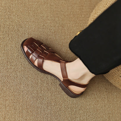 Spring Womens Low-heeled Closed-toe Open-heel Sandals