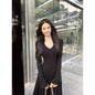 Knitted Women's Autumn And Winter Design Temperament Waist-controlled Dress