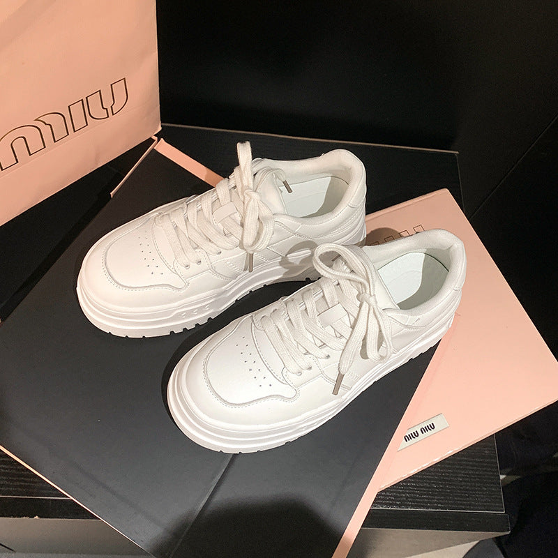 Platform Height Increasing Casual Lace Up Sports Board Shoes Product information: Color: White Upper height: low top (0-3cm) Heel height: high heels (6-8CM) Heel shape: flat heel Size: 35, 36, 37, 38, 39, 40 Shoe Upper material: Cowhide Applicable Gender:
