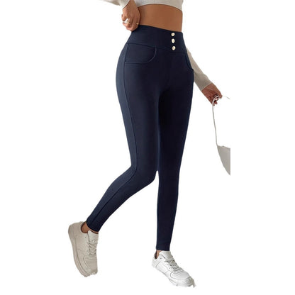 Women's Casual Pure Color Tight High Waist Slim Trousers