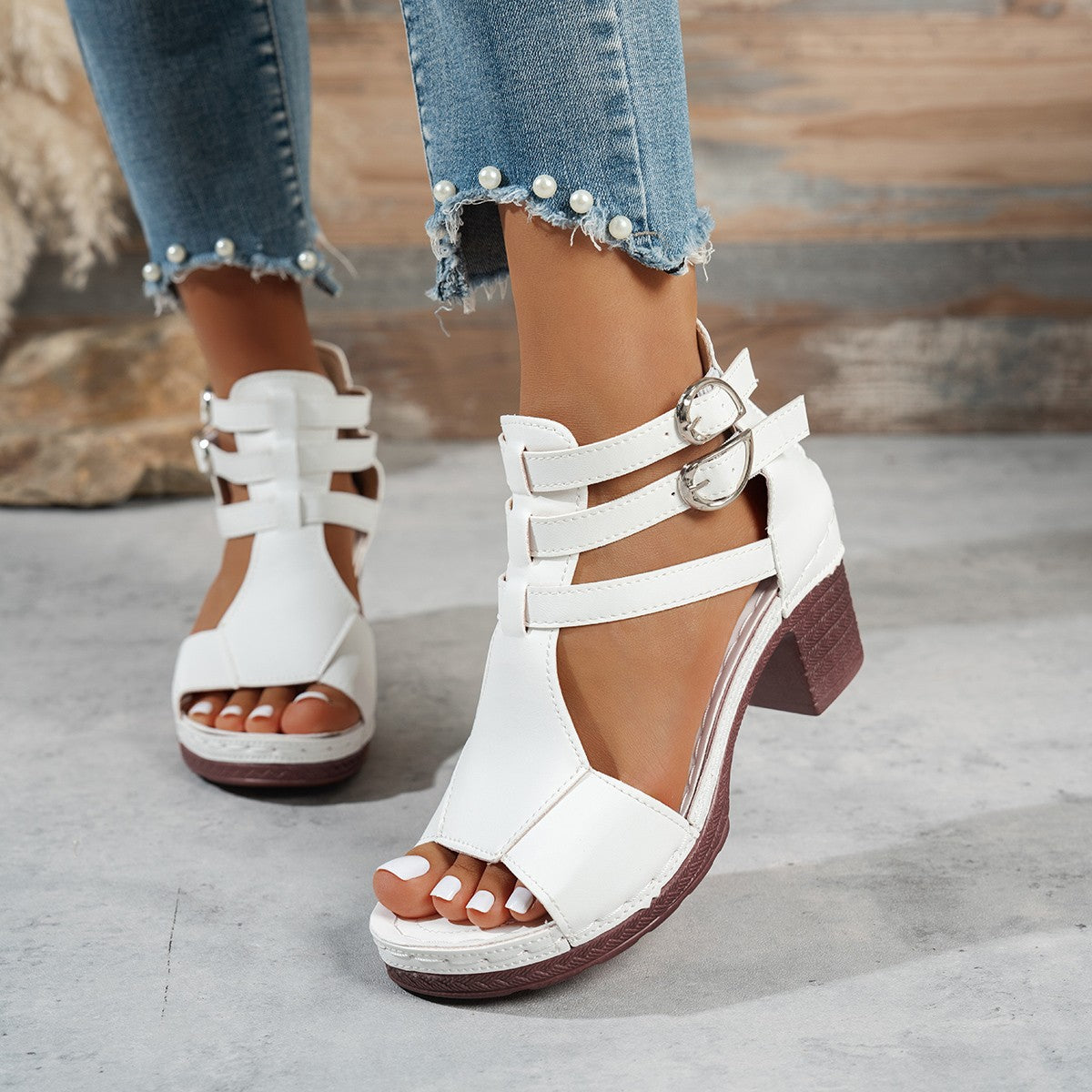 Womens Stylish Casual Peep-toe Wedge High-heeled Sandals