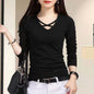 Spring And Autumn Long Sleeve Slim Fit Plus Size V-neck Cross Bottoming Shirt Top For Women